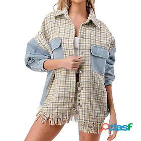 Womens Denim Jacket Pocket Tassel Simple Casual Daily Modern