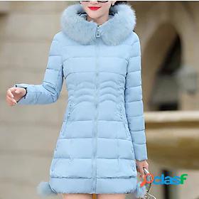 Womens Down Coat Regular Fit Jacket Solid Colored Blue