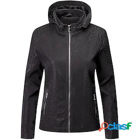 Womens Faux Leather Jacket Pocket Active Sports Comfortable