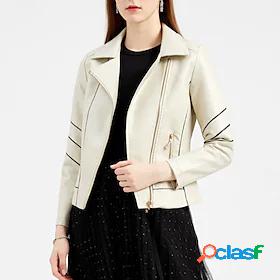 Womens Faux Leather Jacket Pocket Zip Front Chic Modern