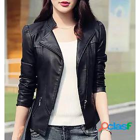 Womens Faux Leather Jacket Rivet Casual Faux Leather Causal