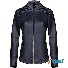 Womens Faux Leather Jacket Zipper Pocket Full Zip Chic