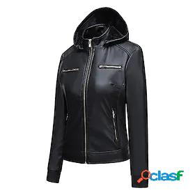 Womens Faux Leather Jacket Zipper Pocket Full Zip Sports