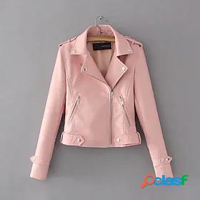 Womens Faux Leather Jacket with Pockets Full Zip Chic Modern