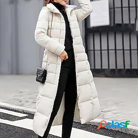 Women's Parka Puffer Jacket Quilted Fur Trim Pocket Casual