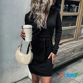Womens Plain Hoodie Dress Quarter Zip Daily Sports Active