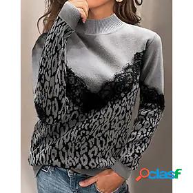 Women's Pullover Sweater Jumper Crochet Knit Knitted Print