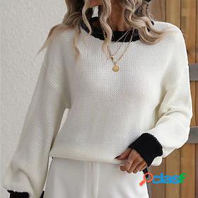Womens Pullover Sweater Jumper Ribbed Knit Knitted Crew Neck