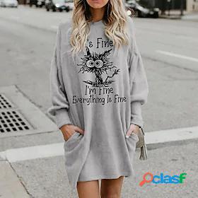 Womens Short Mini Dress Hoodie Dress Shift Dress Gray Long