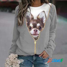 Womens Sweatshirt Pullover Print Active Streetwear Gray Dog