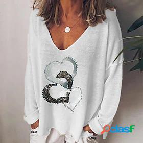 Womens T shirt Tee Heart Casual Weekend Long Sleeve T shirt