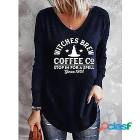 Womens T shirt Tee Letter Halloween Long Sleeve T shirt Tee