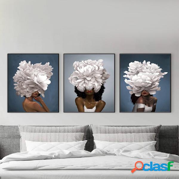 1 / 3Pcs Personaggi e fiori Stampa su tela Senza cornice