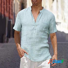 100% Cotton mens v-neck mens t-shirt flax loose undershirt