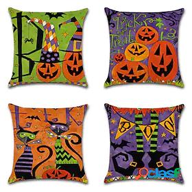 4 pcs Pillow Cover Polyester, Simple Casual Print Halloween