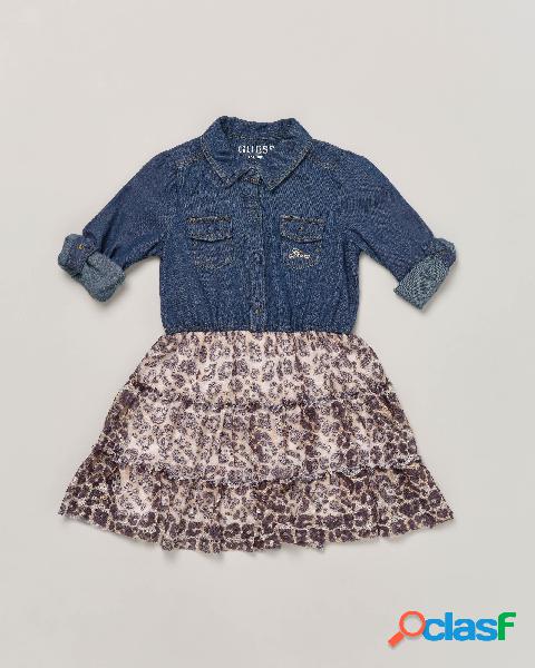 Abito composto da camicia denim a manica lunga e gonna in