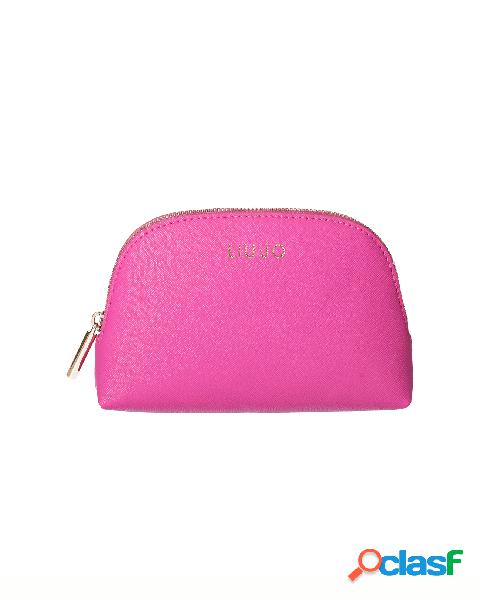 Beauty fucsia in simil pelle effetto saffiano con logo