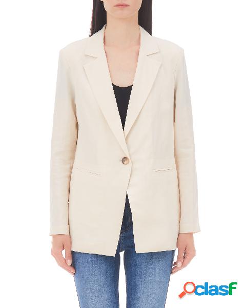 Blazer a un bottone color avorio in lyocell e lino
