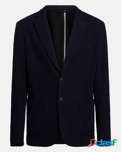 Blazer blu in cotone micro armatura con taschino applicato