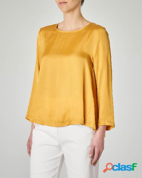 Blusa in crêpe di viscosa gialla manica lunga