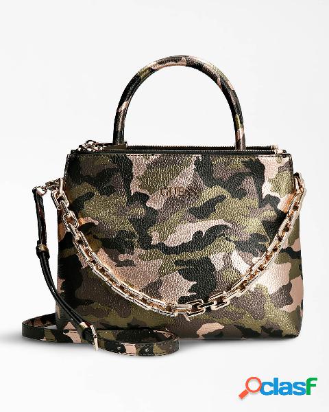 Borsa a mano in simipelle camouflage effetto martellato con