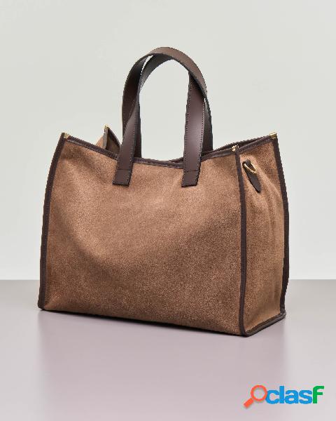 Borsa color taupe in pelle suede con tracolla più lunga