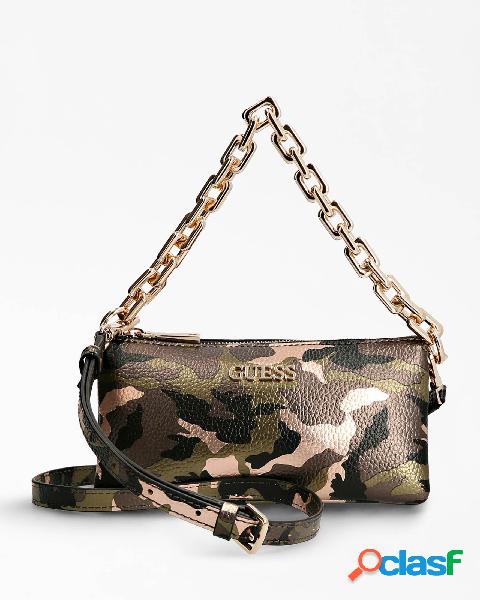 Borsa trifold in simipelle camouflage effetto martellato con