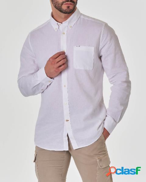 Camicia bianca button down in misto lino e cotone con