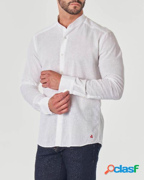 Camicia bianca coreana in misto cotone e lino