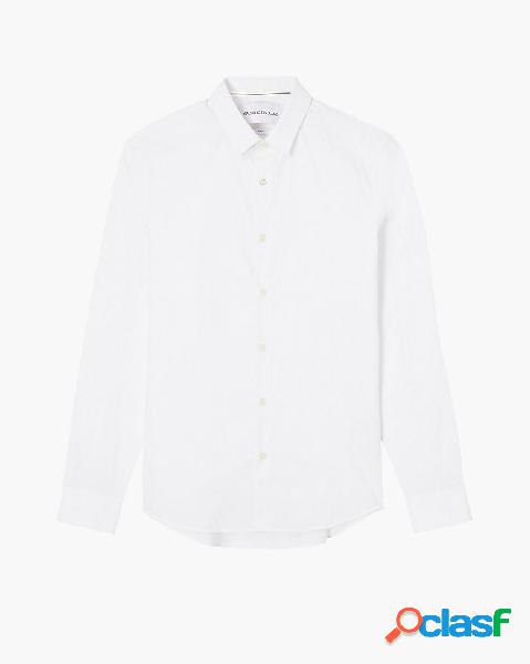 Camicia bianca in popeline di cotone stretch con logo