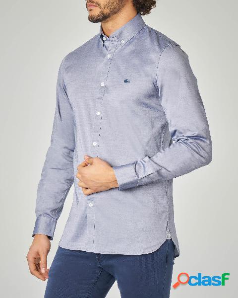 Camicia blu button down in cotone pinpoint stretch