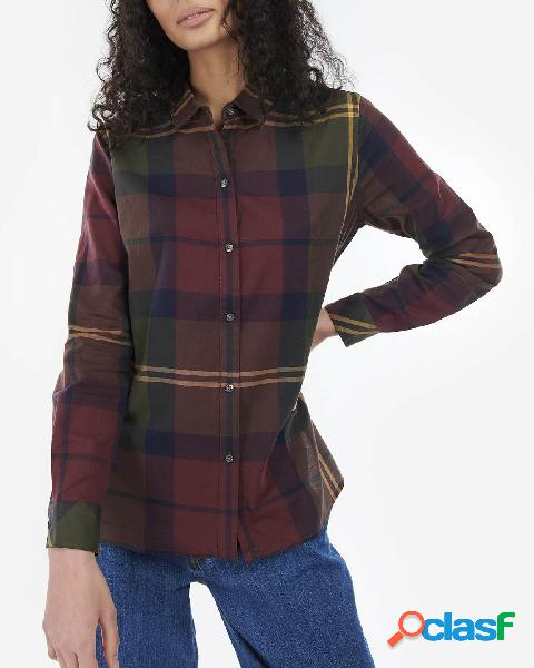 Camicia in cotone a fantasia tartan bordeaux e verde con