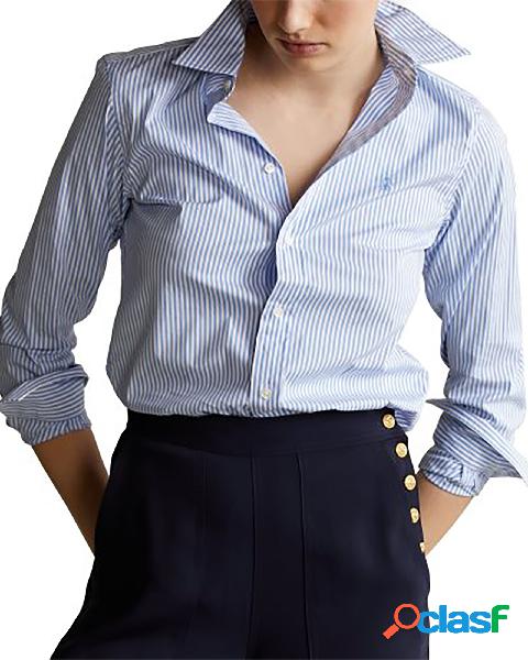 Camicia in cotone elasticizzato a righe bianche e azzurre
