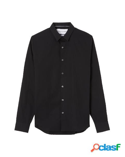 Camicia nera in popeline di cotone stretch tinta unita