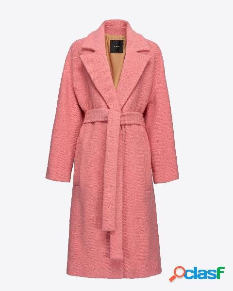 Cappotto a vestaglia rosa in lana vergine con disegno