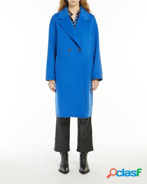 Cappotto blu China over in tessuto di lana doppiato con