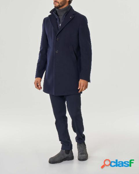 Cappotto blu con pettorina staccabile in misto viscosa