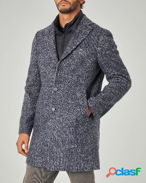 Cappotto blu in lana con davantino in nylon staccabile