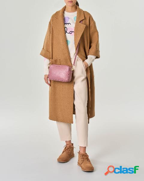 Cappotto color cammello in misto lana con maniche tre quarti