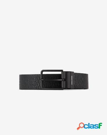 Cintura nera in pelle con logo inciso all over reversibile