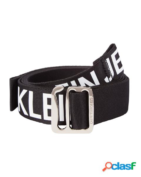 Cintura nera in rete di nylon con logo bianco stampato all
