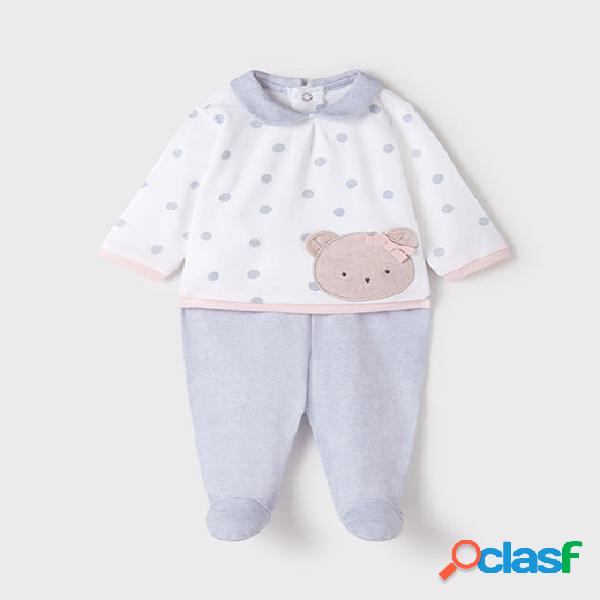 Completo composto da felpa bianca con collo a camicia e pois