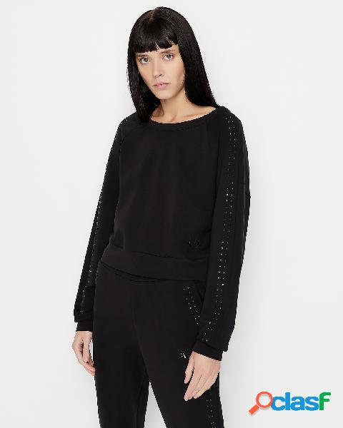 Felpa nera in jersey di cotone stretch con borchie applicate