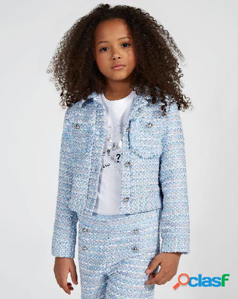 Giacca azzurra e rosa in twill con collo a camicia e tasche