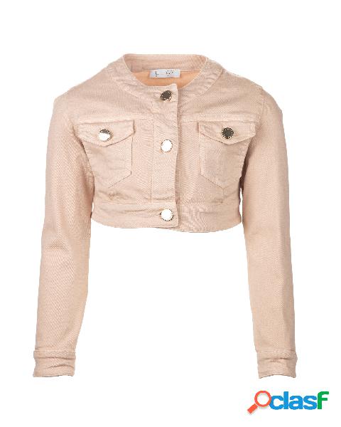 Giacca beige cropped in gabardina di cotone stretch 36-38