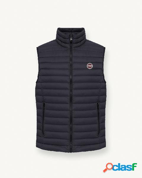 Gilet blu navy in nylon opaco imbottito in piuma