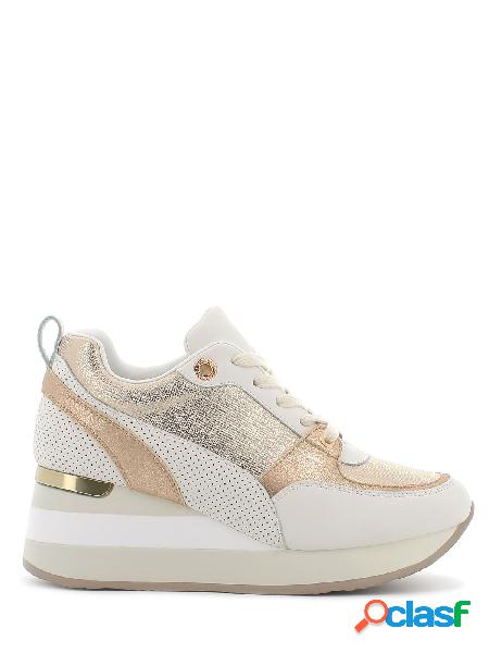 Gold&Gold Sneakers donna con lacci e zeppa, GB350 2475 - Oro