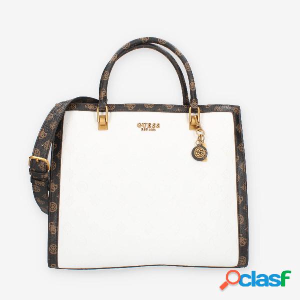 Guess Abey Borsa a mano bianca logata a due scomparti