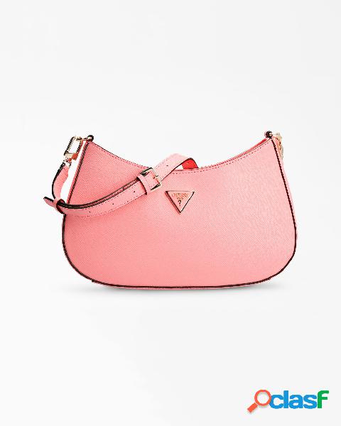Hobo bag rosa in similpelle effetto saffiano con portamonete