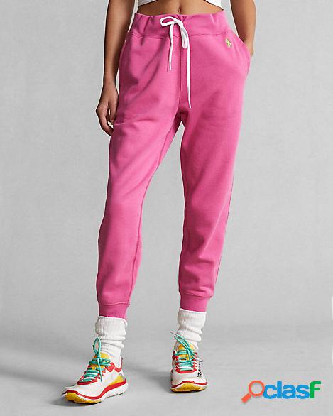 Jogger fucsia in felpa di misto cotone stretch con logo